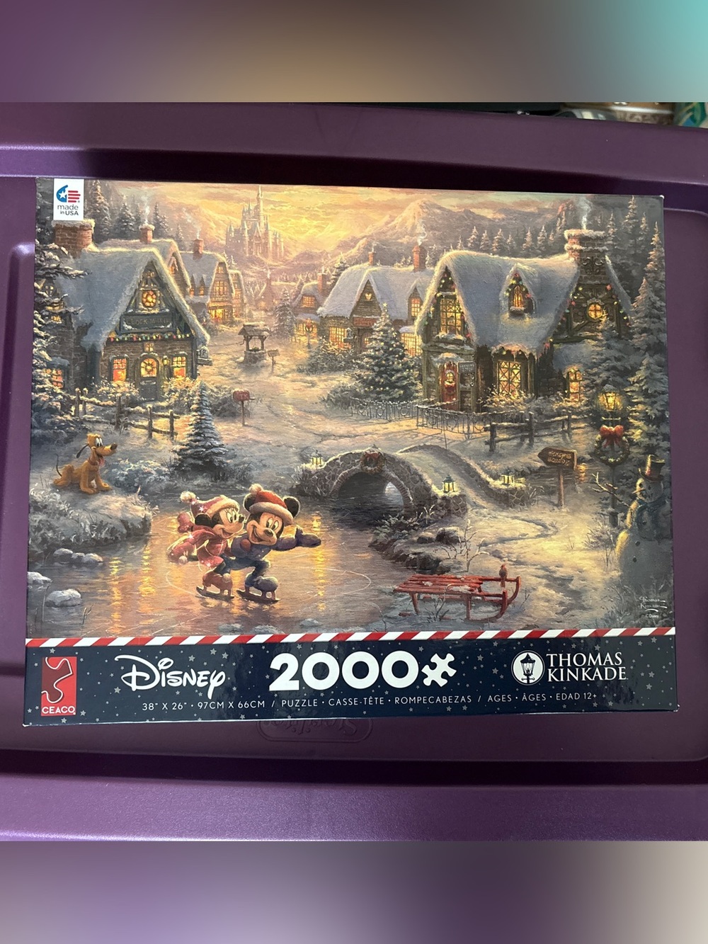 Disney Purple and White Holiday Village Puzzle Box Artwork